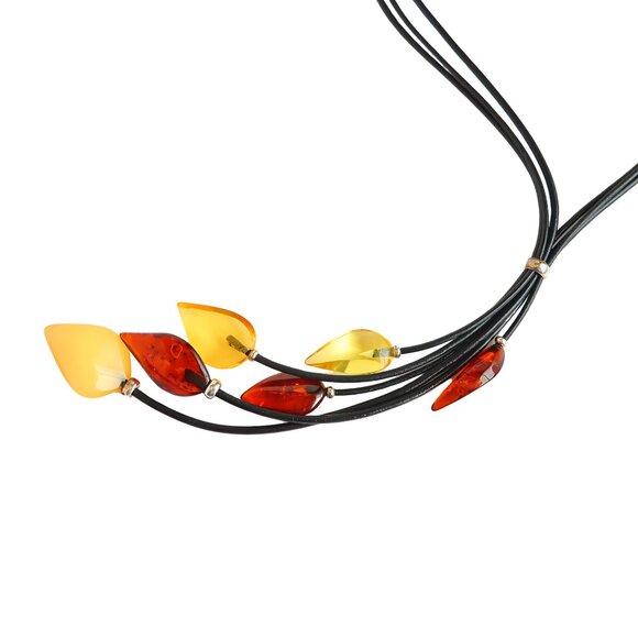 Amber Statement Necklace-Layered Leaf Design - Picture 2 of 5